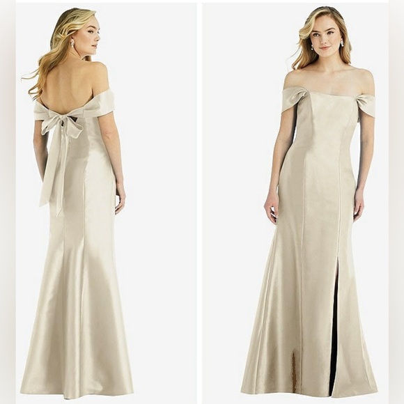 ALFRED SUNG Dresses & Skirts - ALFRED SUNG D793 DRESS SATIN TWILL CHAMPAGNE Sz 12 NEW NWT OFF SHOULDER GOWN